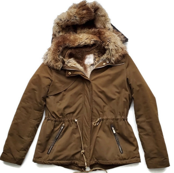 Zara Jackets & Blazers - Zara Trafaluc Faux Fur Parka Coat, L Olive Brown